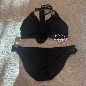 Black Crochet TrimWomen's Bikini Set